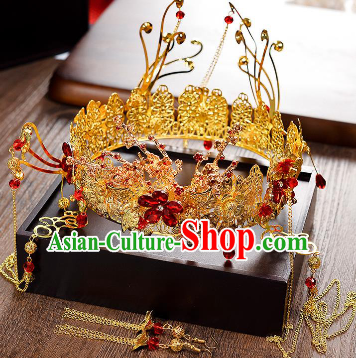 Traditional Chinese Ancient Bride Hair Accessories Xiuhe Suit Phoenix Coronet Hairpins for Women
