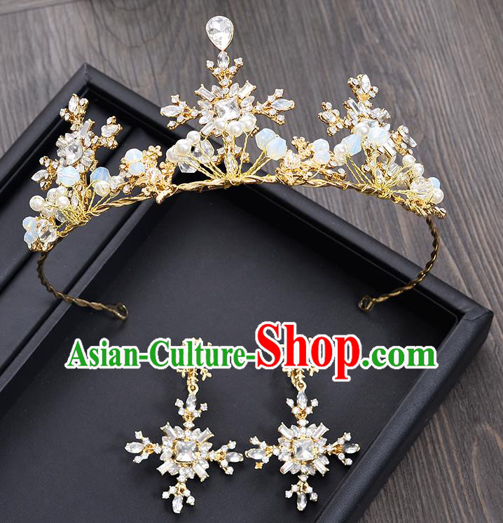 Handmade Bride Wedding Hair Accessories Princess Crystal Hair Clasp and Earrings for Women