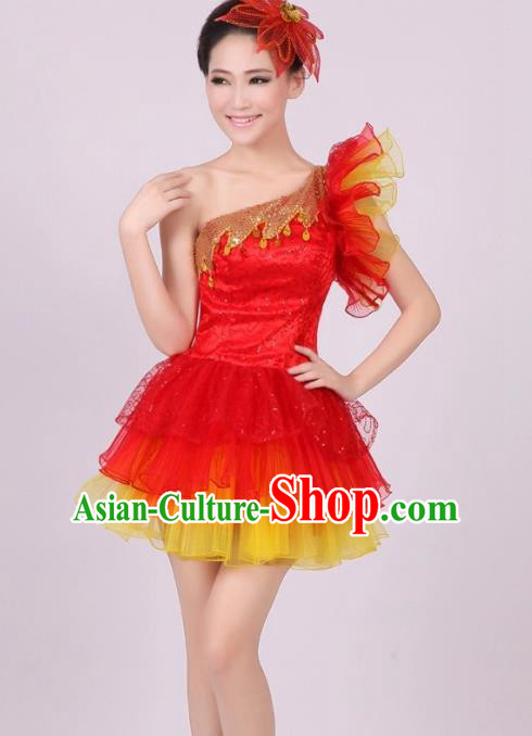 Chinese Classic Stage Performance Chorus Singing Group Costume Modern Dance Red Dress for Women