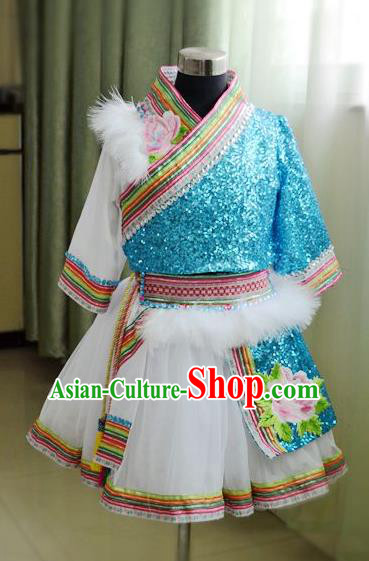 Traditional Chinese Zang Nationality Dance Costume, Chinese Tibetan Minority Dance Clothing for Kids
