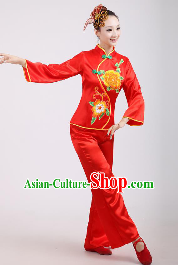 Chinese Traditional Classical Fan Dance Costume Folk Dance Red Uniform Yangko Clothing for Women