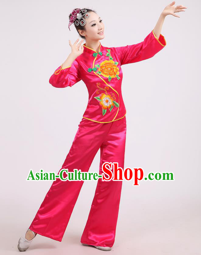 Chinese Traditional Classical Fan Dance Costume Folk Dance Pink Uniform Yangko Clothing for Women