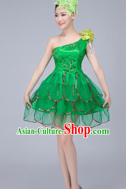 Top Grade Modern Dance Costume, Chorus Singing Group Dance Green Dress for Women