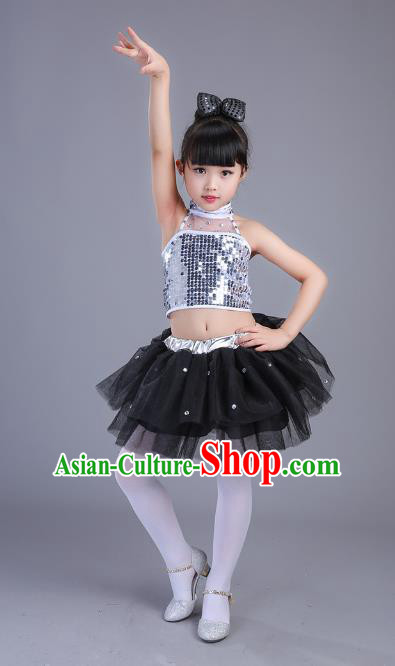 Top Grade Children Modern Dance Costume, Professional Jazz Dance Black Clothing for Kids