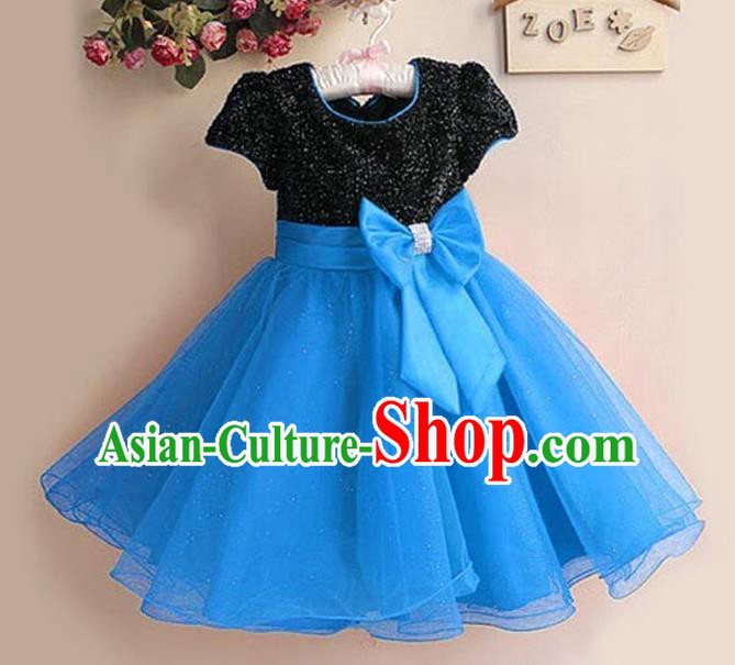 Top Grade Stage Performance Children Compere Costume, Professional Chorus Singing Blue Dress for Kids