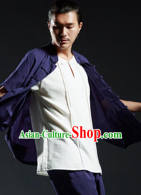 Chinese Kung Fu Costume Martial Arts Plated Buttons Purple Shirts Gongfu Wushu Tang SuitsTai Chi Clothing for Men