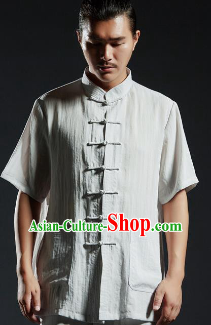 Chinese Kung Fu Costume Martial Arts Plated Buttons Grey Shirts Gongfu Wushu Tang SuitsTai Chi Clothing for Men