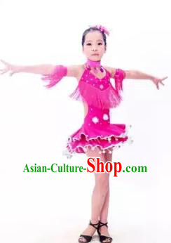 Top Grade Stage Performance Latin Dance Costume, Professional Modern Dance Rosy Dress for Kids
