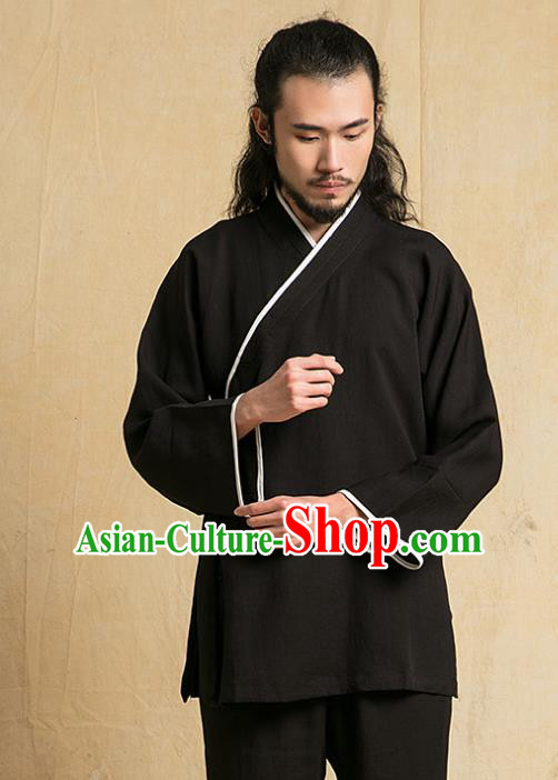 Top Grade Kung Fu Costume Martial Arts Training Black Linen Suits Gongfu Wushu Tang Suit Clothing for Men