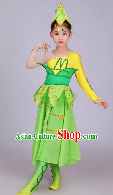 Chinese Traditional Yangge Dance Green Uniform Classical Dance Folk Dance Yangko Clothing for Kids