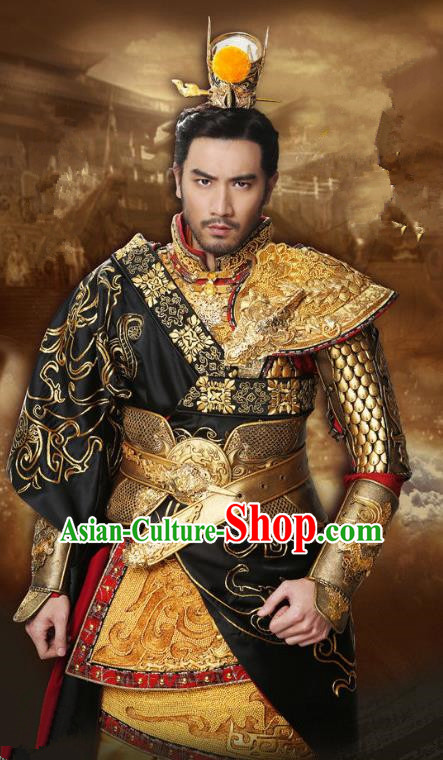 Chinese Ancient Three Kingdoms Period General Lv Bu Replica Costume Helmet and Armour for Men
