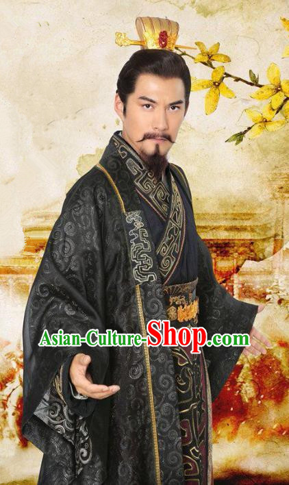 Chinese Ancient Three Kingdoms Period Shu Kingdom Majesty Liu Bei Replica Costume for Men