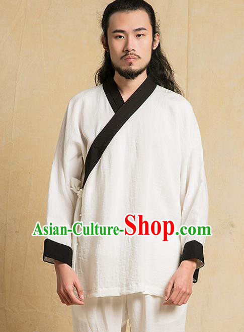 Top Grade Kung Fu Costume White Linen Suit Martial Arts Training Gongfu Wushu Tang Suit Clothing for Men