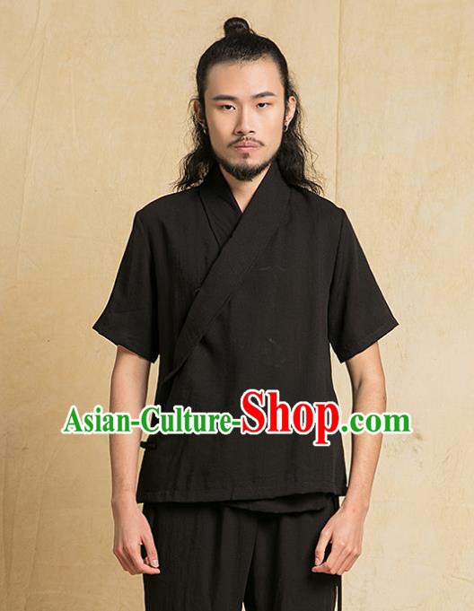 Chinese Kung Fu Black Costume Tang Suits Martial Arts Gongfu Wushu Tai Chi Clothing for Men