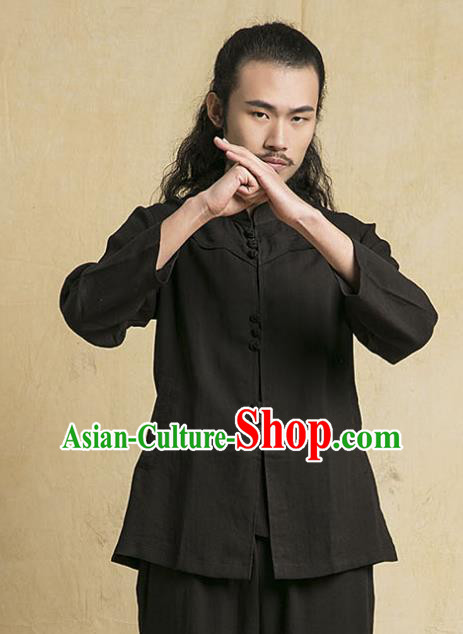 Chinese Kung Fu Martial Arts Black Costume Tang Suits Gongfu Wushu Tai Chi Clothing for Men