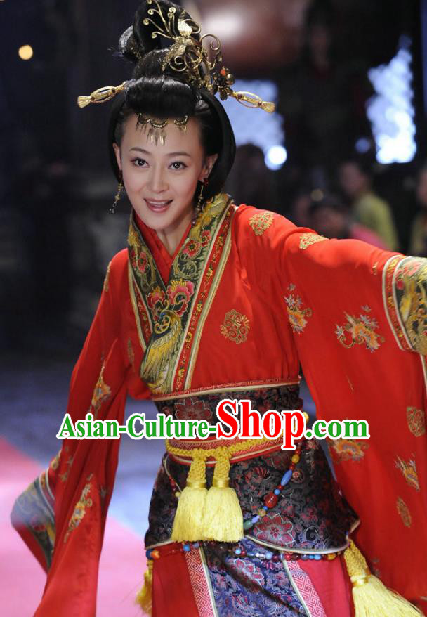 Traditional Chinese Ancient Warring States Period Kingdom Wu Imperial Concubine Wei Hanfu Red Dress Embroidered Replica Costume for Women
