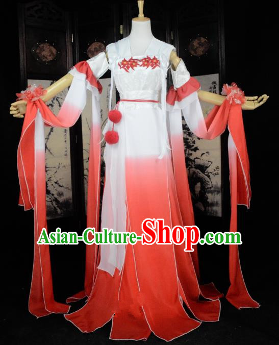 Chinese Ancient Female Knight Costume Cosplay Princess Red Dress Hanfu Clothing for Women