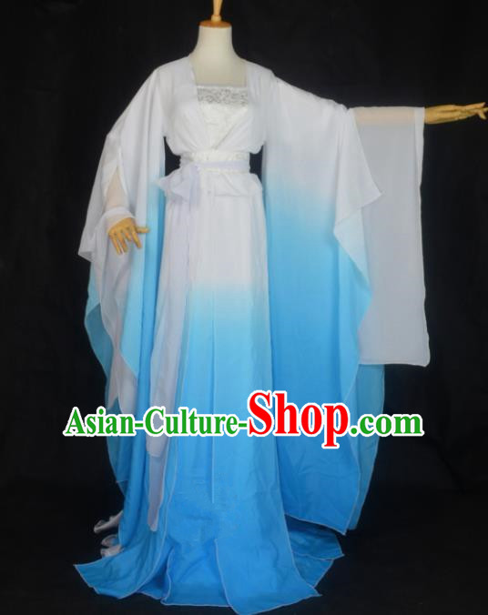Chinese Ancient Palace Princess Costume Cosplay Female Swordsman Blue Dress Hanfu Clothing for Women