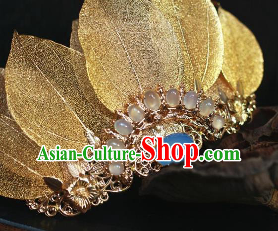 Traditional Chinese Ancient Blue Opal Lotus Coronet Classical Hair Accessories Handmade Hairpins for Women