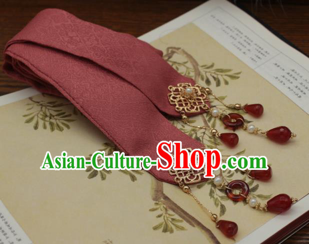 Traditional Chinese Ancient Hair Accessories Handmade Red Silk Headband Hairpins for Women