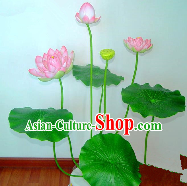 Traditional Handmade Chinese Pink Lotus Bonsai Decoration Buddhist Temple Decoration
