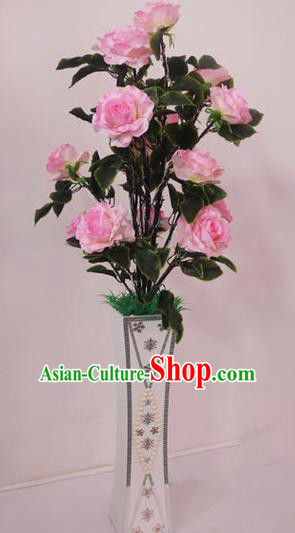 Traditional Handmade Chinese Pink Rose Flowers Lanterns Electric LED Lights Lamps Desk Lamp Decoration