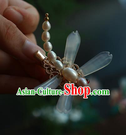 Traditional Chinese Ancient Handmade White Dragonfly Hair Stick Classical Hair Accessories Hairpins for Women