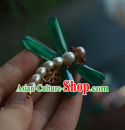 Traditional Chinese Ancient Handmade Green Dragonfly Hair Stick Classical Hair Accessories Hairpins for Women