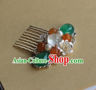 Traditional Chinese Ancient Jade Hair Comb Hair Accessories Handmade Hanfu Hairpins for Women