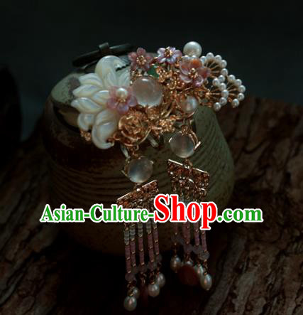 Traditional Chinese Ancient Hair Claws Hair Accessories Handmade Hanfu Shell Lotus Hairpins for Women