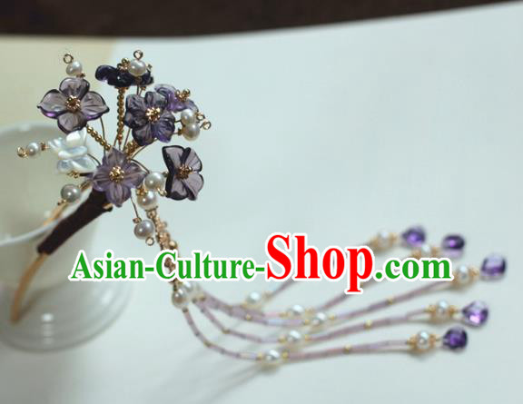 Traditional Chinese Ancient Hair Accessories Handmade Purple Flowers Hair Clip Hanfu Hairpins for Women