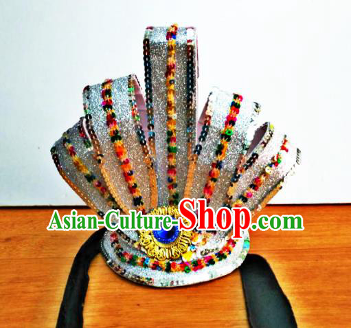 Chinese Traditional Classical Dance Argentate Hairdo Crown Hair Accessories Folk Dance Yangko Headwear for Men