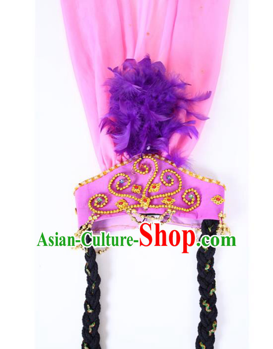 Chinese Traditional Classical Dance Hair Accessories Uyghur Nationality Purple Feather Headwear for Women