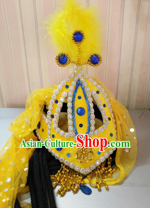 Chinese Traditional Classical Dance Hair Accessories Uyghur Nationality Dance Yellow Hats Headwear for Women