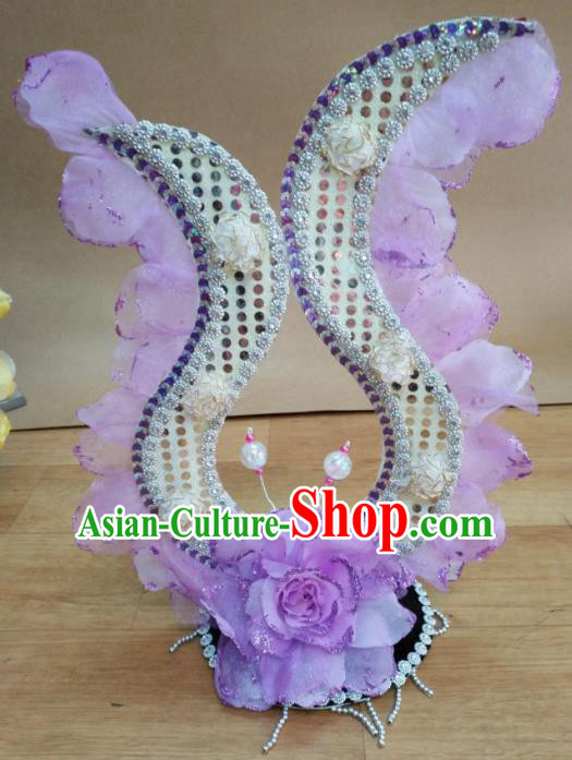 Chinese Classical Dance Hair Accessories Traditional Folk Dance Purple Flowers Headwear for Women