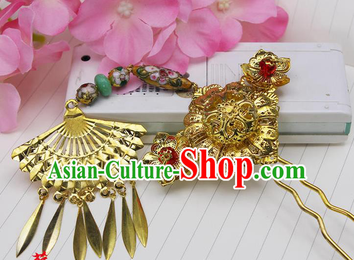 Chinese Ancient Hair Accessories Hanfu Hairpins Golden Hair Clip Traditional Palace Headwear for Women