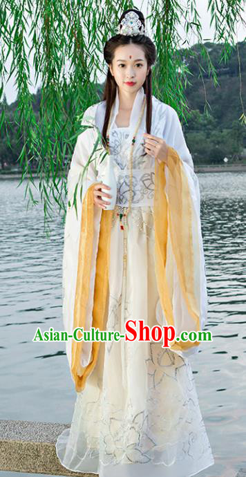 Traditional Chinese Ancient Goddess of Mercy Costume Tang Dynasty Palace Princess Hanfu Dress for Women