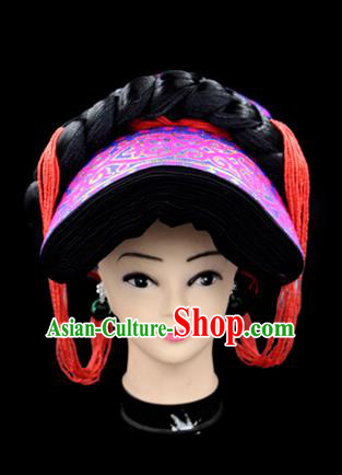 Chinese Traditional Yi Nationality Hair Accessories Yi Ethnic Minority Rosy Hats Headwear for Women