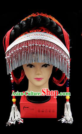 Chinese Traditional Yi Nationality Hair Accessories Yi Ethnic Minority Tassel Hats Headwear for Women