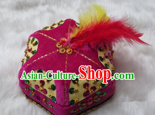 Chinese Traditional Folk Dance Hair Accessories Uyghur Nationality Dance Headwear Rosy Hats for Men