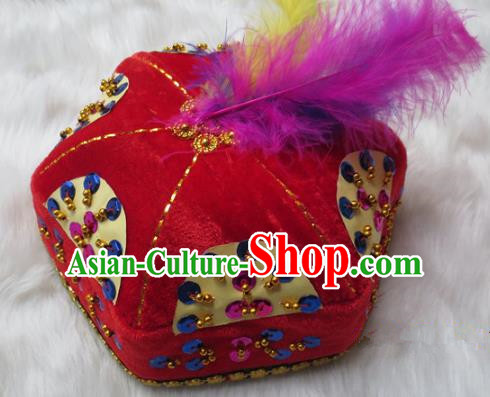 Chinese Traditional Folk Dance Hair Accessories Uyghur Nationality Dance Headwear Red Hats for Men