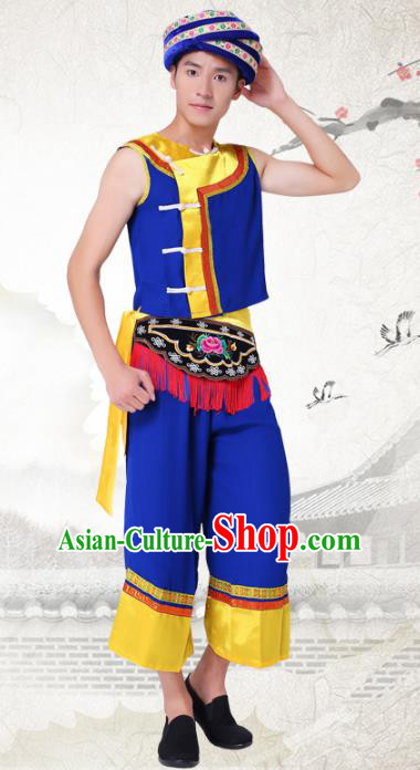 Traditional Chinese Tujia Nationality Dance Costume and Headwear Tujia Ethnic Minority Embroidery Clothing for Men