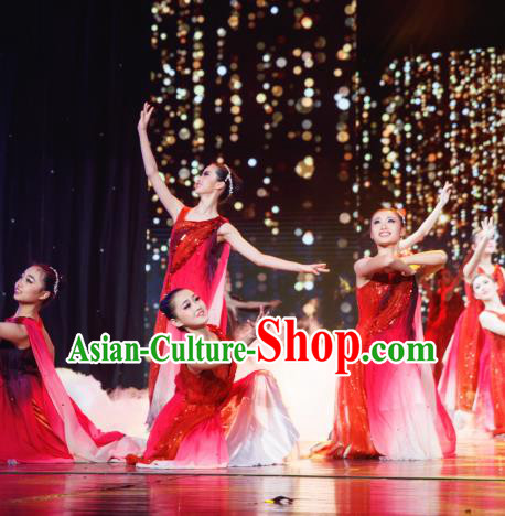 Traditional Chinese Folk Dance Costume, China Classical Dance Red Dress Clothing for Women