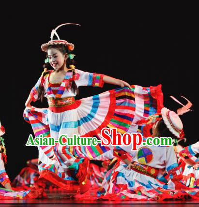 Traditional Chinese Nationality Folk Dance Costume, Children Classical Dance Dariga Dress Clothing for Kids