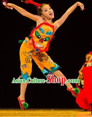 Traditional Chinese Yangko Folk Dance Costume, Children Classical Dance Yangge Clothing for Kids