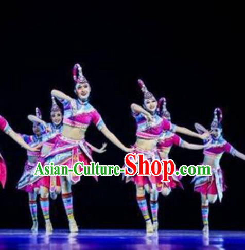 Traditional Chinese She Nationality Folk Dance Embroidered Costume, China Zhuang Ethnic Minority Dance Clothing for Women