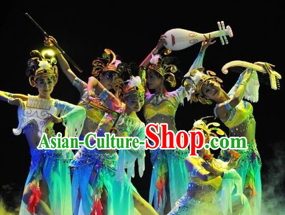 Chinese Traditional Folk Dance Stage Performance Costume, China Classical Dance Dress Ancient Clothing for Women