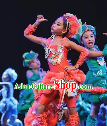 Chinese Traditional Stage Performance Costume, China Nationality Folk Dance Clothing for Children