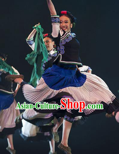 Chinese Traditional Folk Dance Classical Dance Stage Performance Costume, China Tujia Nationality Dance Clothing for Women