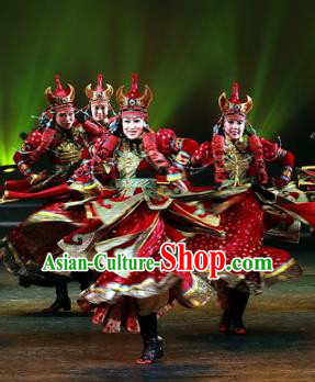 Traditional Chinese Zang Nationality Dance Costume, China Tibetan Folk Dance Classical Dance Embroidery Clothing for Women